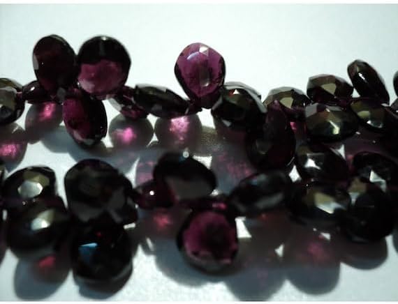 BEADS GEMSTONE 1 Strand Natural Garnet, Micro Faceted Pear Beads, Briolette Beads - 7x9mm 8 Inch Long Long Code-HIGH-19204