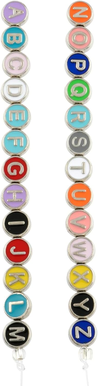Bead Landing 8mm Multicolor & Rhodium Alphabet Disc Beads – Acrylic Letter Beads for DIY Name Bracelets, Necklaces, Keychains & Crafts, 12 Pack of 26 ct. (312 Total)