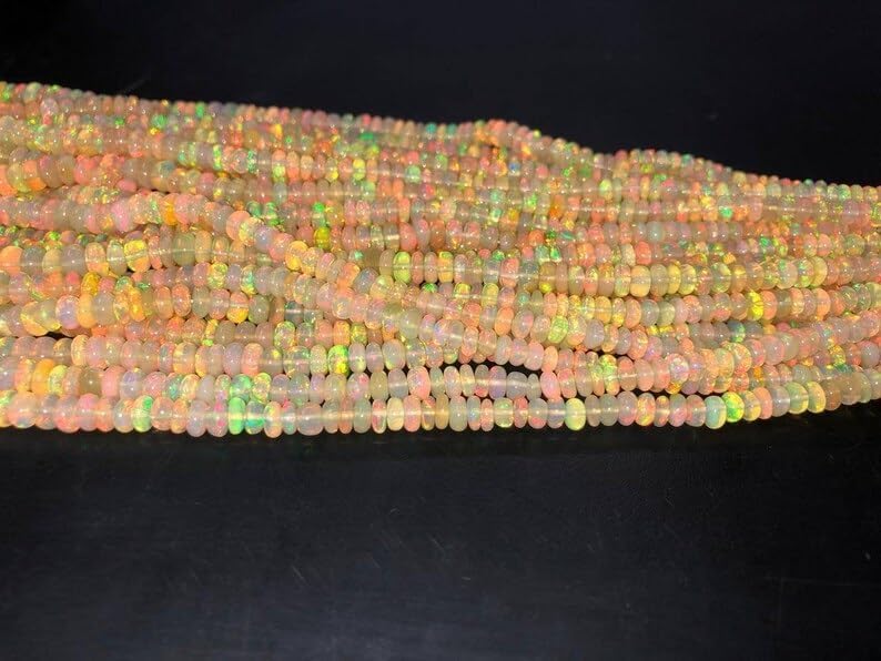 Ethiopian Opal Smooth Rondelle Beads 3.5-5.5 mm Opal Smooth Rondelle Beads Opal Plain Beads Fire Opal Beads Flashy Opal Bead for Making Jwelery