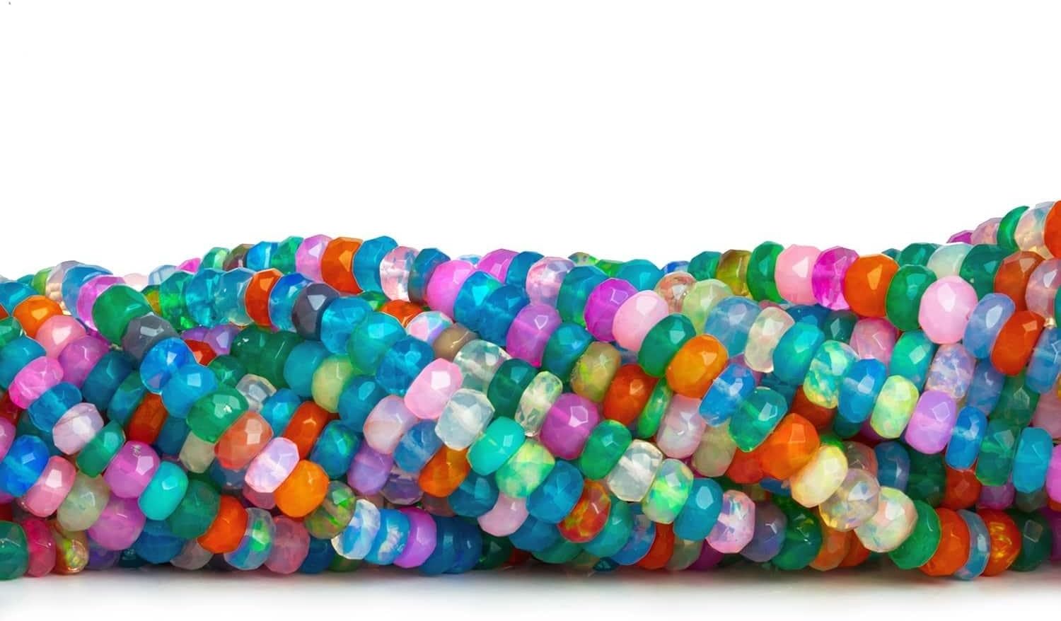 4mm Multi Color Ethiopian Opal Faceted Rondelles 16 inch Ethopian Disco Opal Beads for Jewelry Making