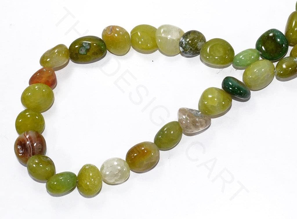 The Design Cart Green Round Pebble Semi Precious Quartz Stones for Bracelet Necklace Jewelry Making, Package of 5 Strings KAR-270619-220