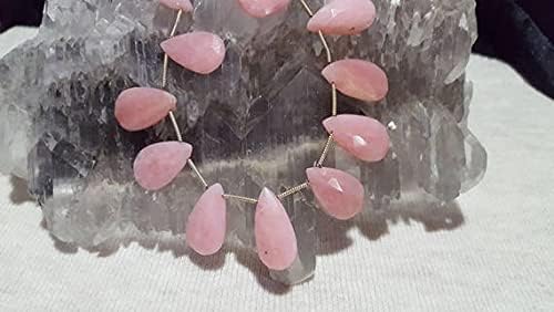 Pink Peruvian Opal Graduating Faceted Flat Drop Beads 10 in. Strand, Peruvian Pink Opal Bead, Genuine Opal, Natural Pale Pink Gemstone, 17mm x 10.5mm to 22.5mm x 11.7mm