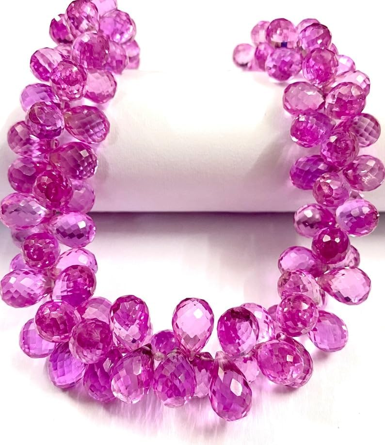 Natural Pink Sapphire Teardrop facated Beads 6-8 MM 12 inch Long String Jewelry Making Gemstone Beads for Necklace Bracelet