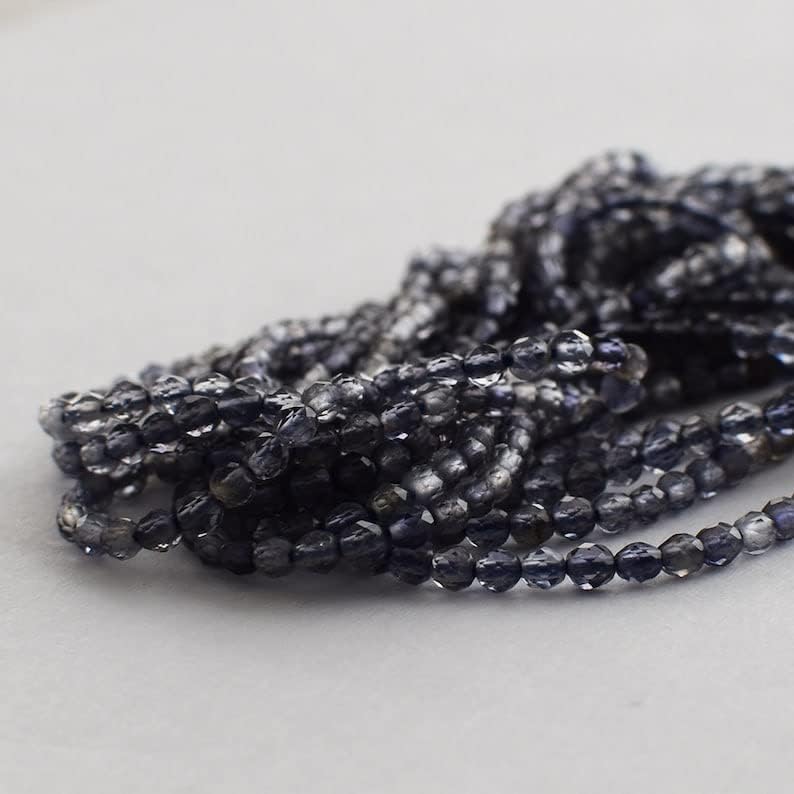 13 inch Strand of Natural gem Iolite, 2mm Round Faceted Beads for DIY Jewelry Making. | Beads_04907