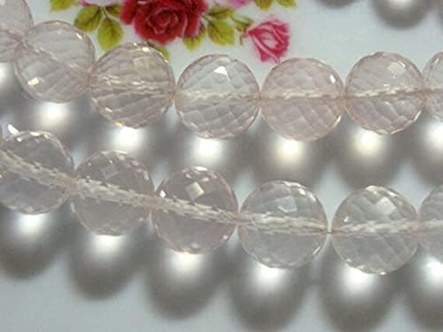 4 Inch Strand, 14 Beads, 7-8mm, AAA Genuine Rose Quartz Micro Faceted Round Bead