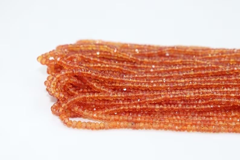 AAA+ Quality Padparadcha Orange Sapphire Faceted Rondelle 2.5-3mm Beads Strand for Jewelry Making Natural Orange Sapphire Dainty Minimalist Beads
