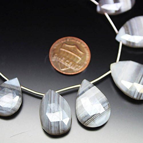 13 inch natural beads strand of 16mm faceted drop banded bi color chalcedony gemstone beads for DIY jewelry - necklace, bracelet, earring, ring.