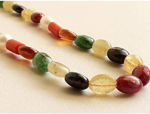 9 Strand Natural Multi Shape Beads, Emerald, Coral, Ruby, Cats Eye, Sapphire, Yellow Sapphire, Garnet, Pearl, 7x5mm - 8x6mm Beads, 16 Inch Long Long Code-HIGH-16446