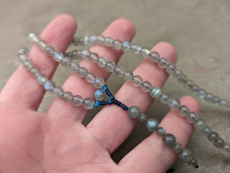 Natural Labradorite 6mm 108 Mala Beads, Spiritual, Meditation Beads, Reiki, Japa Mala, Buddhist Prayer Beads, Yoga Bracelet, healing beads LKMALA-RRGU-150