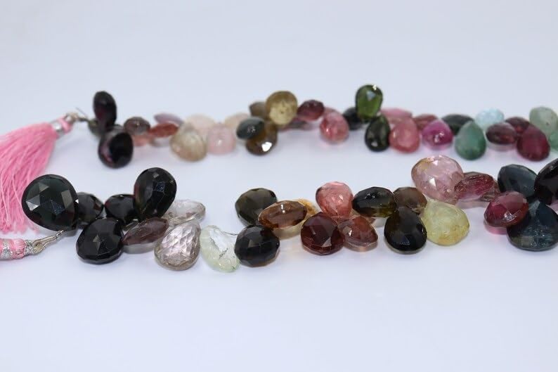 Multi Tourmaline Faceted Pear Shape Beads 11 * 16 mm & 9 * 11mm Tourmaline Briolette Tourmaline Side Cut Pear Beads for Making Jwelery