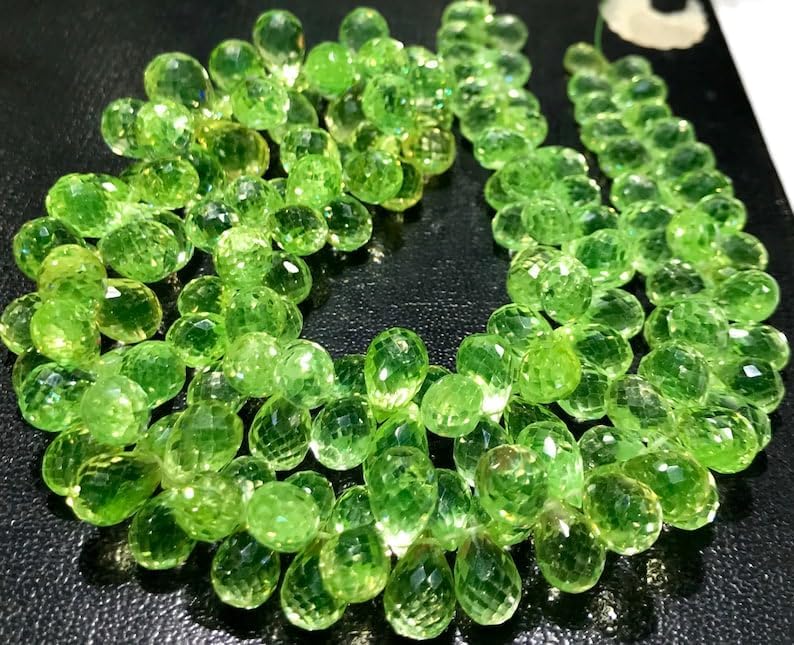 Natural NEON Green Spinel Pear Faceted Beads 7-9 MM 18 inch Long String Jewelry Making Gemstone Beads for Necklace Bracelet