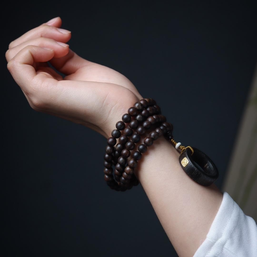 Vietnamese Nha Trang White Agarwood 8mm*108 Beads with Running Ring Inlay Bracelet Sink-Grade (6mm*108 Beads)