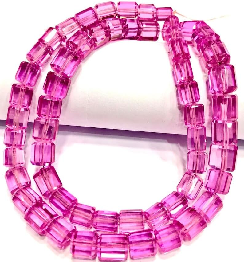 Natural PINK SAPPHIRE tube facated Beads 7mm to 9mm 19 inch long string jewelry making gemstone beads for necklace bracelet