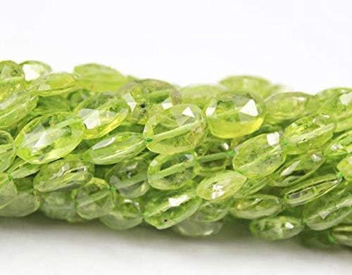 1 Strand Peridot Oval Faceted 10'' Long Strand Gemstone Beads, Jewelry Supplies for Jewelry Making, Bulk Beads, for Meditation Jewellery for Reiki Healing Mystic Gemstone Size 6mm to 8mm
