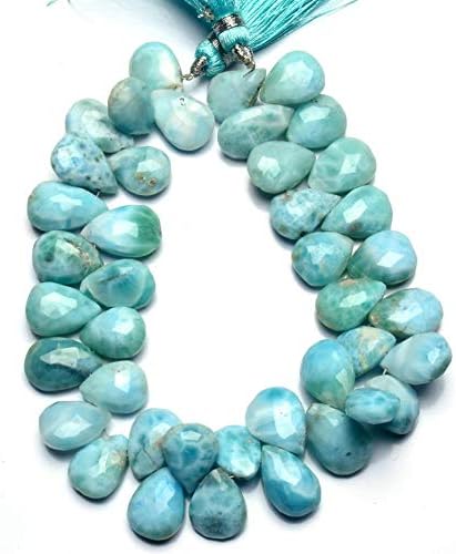 Super Rare Natural Gemstone Larimar 13x10 to 14x10MM Approx. Faceted Pear Shape Briolettes 8 Inch Full Strand Mined from Dominican Republic