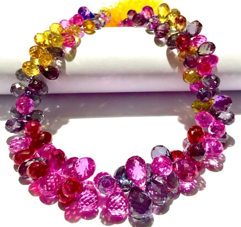 Natural Sapphire, Alexandrite Teardrop facated Beads 5-8 MM 10 inch Long String Jewelry Making Gemstone Beads for Necklace Bracelet