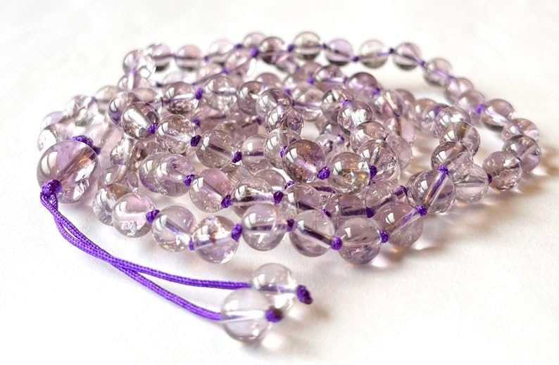 Natural Himalayan Azeztulite Quartz 8mm-14mm 108 Mala Beads, Spiritual, Meditation Beads, Reiki, Japa Mala, Buddhist Prayer Beads, Yoga Bracelet, healing beads LKMALA-RRGU-1020