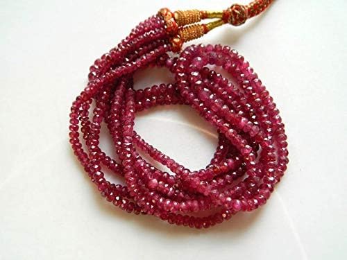 Ruby Faceted Beads, Ruby Jewelry, Genuine Ruby Necklace, Glass Filled Ruby, 3 Lines, 4mm to 3mm, 17