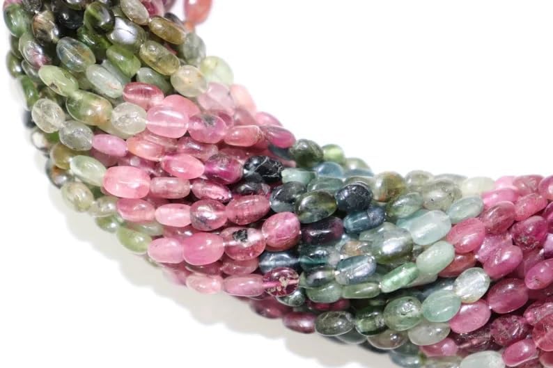 Multi Tourmaline Smooth Oval Shape Beads 5 * 7 mm Tourmaline Plain Beads Wholesale Beads 25 Strands Multi Tourmaline Beads for Making Jwelery