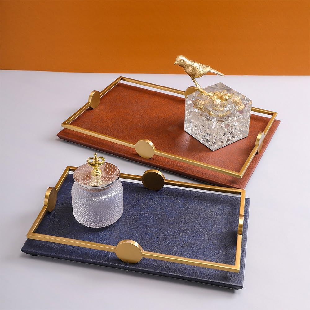 Cafeteria Tray Light Luxury Minimalist Porch Dining Table Model Room Leather Tray Fruit Tray Storage Tray Living Room Home Decoration Ornaments Tray Serving Trays(Red,Medium)