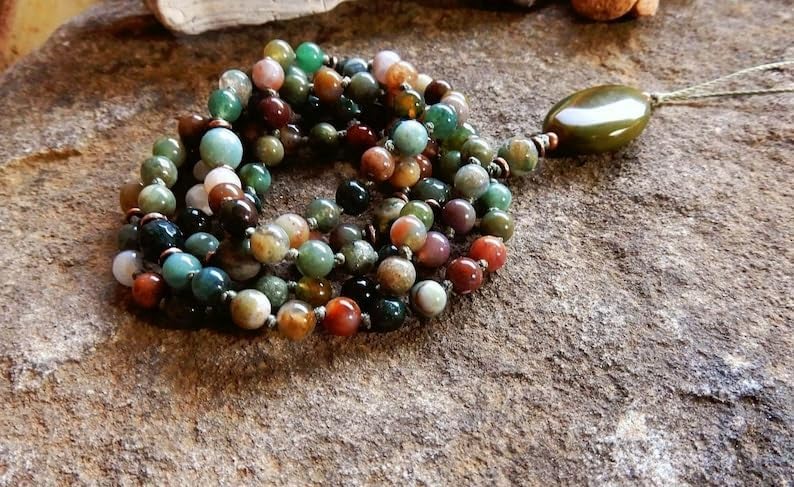 Natural Multi color Fancy Jasper 8mm 108 Mala Beads, Spiritual, Meditation Beads, Reiki, Japa Mala, Buddhist Prayer Beads, Yoga Bracelet, healing beads LKMALA-RRGU-1497