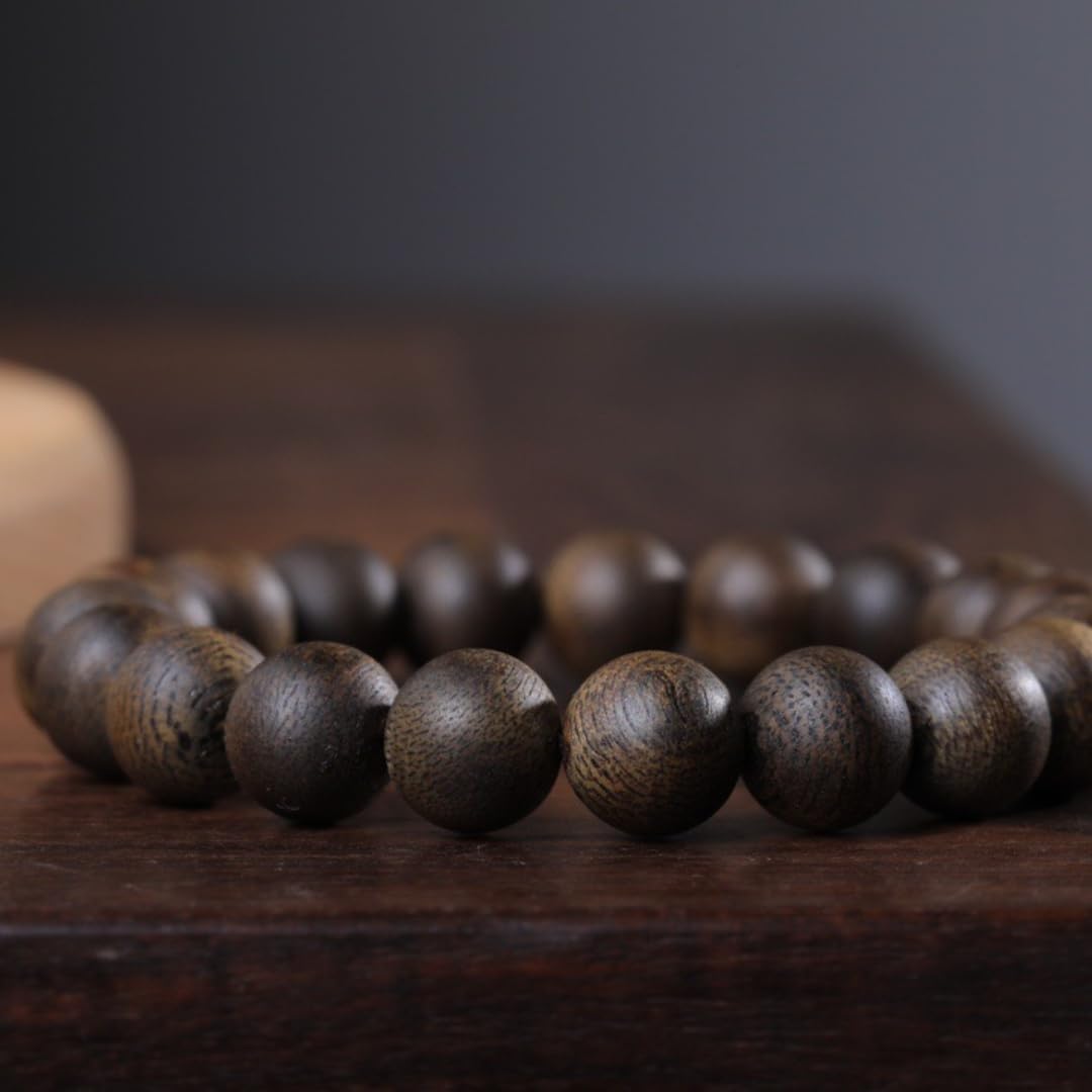 Natural Wild Fusen Red Earth Agarwood Aquilaria Hand-Stranded Single-Circle Prayer Beads 10mm x 19 Beads Honey-Sweet Aroma, Cooling Sweetness Sink-Grade Quality (14mm*15 Beads)