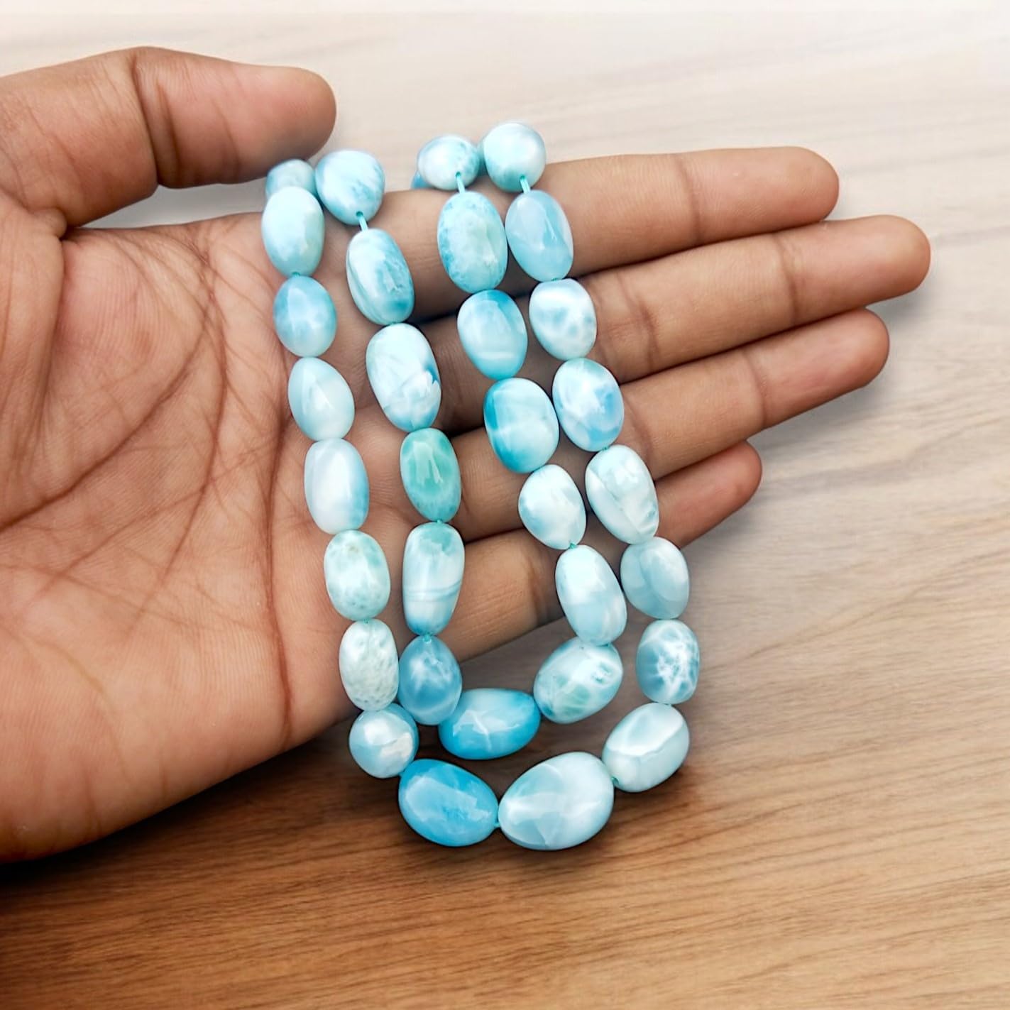 Natural Larimar Loose Tumble Beads, Larimar Smooth Beads, Larimar AAA+ Super Quality Larimar Tumble Gemstone Beads, Jewelry Making Craft by VGA GEMS