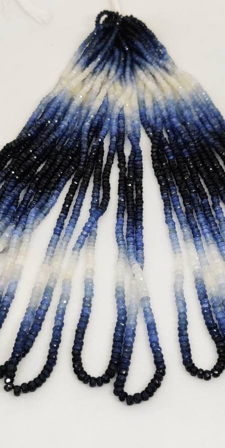 Natural Blue Sapphire(Rondelle Faceted Beads 3X4MM 15 inch Long String Jewelry Making Gemstone Beads for Necklace Bracelet