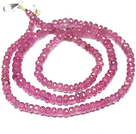 Natural Rare Pink Sapphire Faceted Rondelle Micro Gemstone Craft Loose Beads Necklace 17