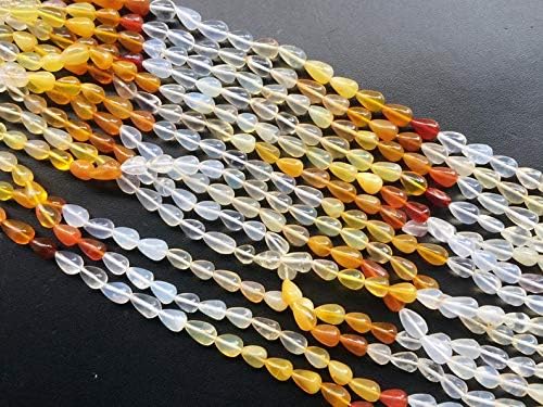 Fire Opal Beads, Mexican Fire Opal Plain Straight Drill Drops, Fire Opal Necklace, 5x8mm - 6x9mm, 6 Inch, 22 Pcs