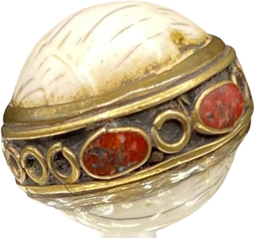 Handcrafted Nepalese Tibetan Natural Shell Pearl Bead with Turquoise and Coral 24x20mm – 13.20g Brass Bead for Jewelry Making, Craft Supplies, DIY Necklace & Bracelet Design,Loose Beads (20)