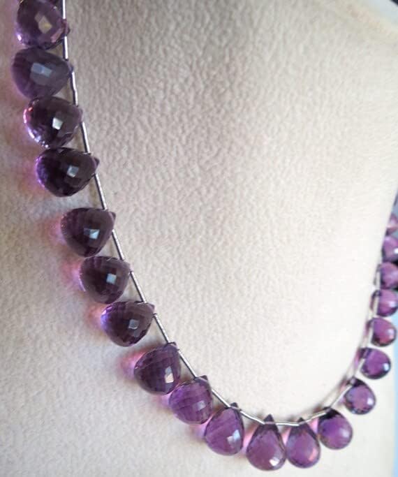 Natural Amethyst Briolette Tear Drops Beads Necklace 16 INCH 12.5MM to 10MM
