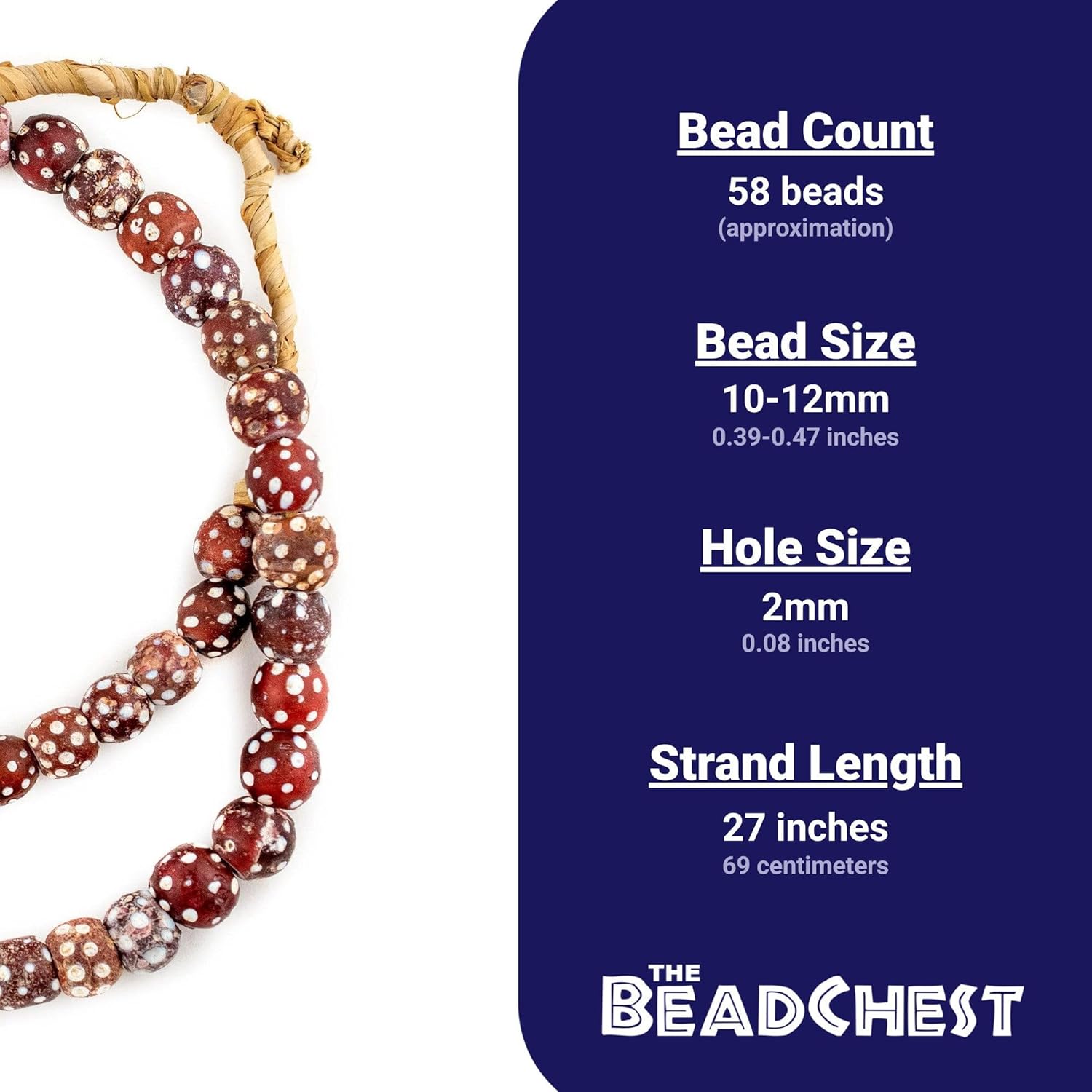 The Bead Chest Red Antique Skunk Eye Beads 11mm Ethiopia African Round Glass Large Hole 27 Inch Strand Handmade