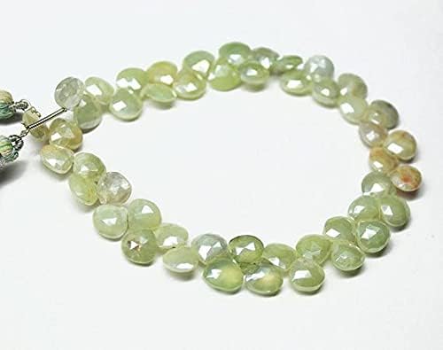 Green Prehnite Mystic Coated Faceted Heart Drop Briolette Gemstone Loose Craft Beads Strand 8