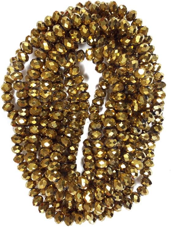 The Design Cart 18 MM Golden Metallic Rondelle Faceted Crystal Beads for Jewellery Making, Beading, Art and Craft Supplies (10 Strings)