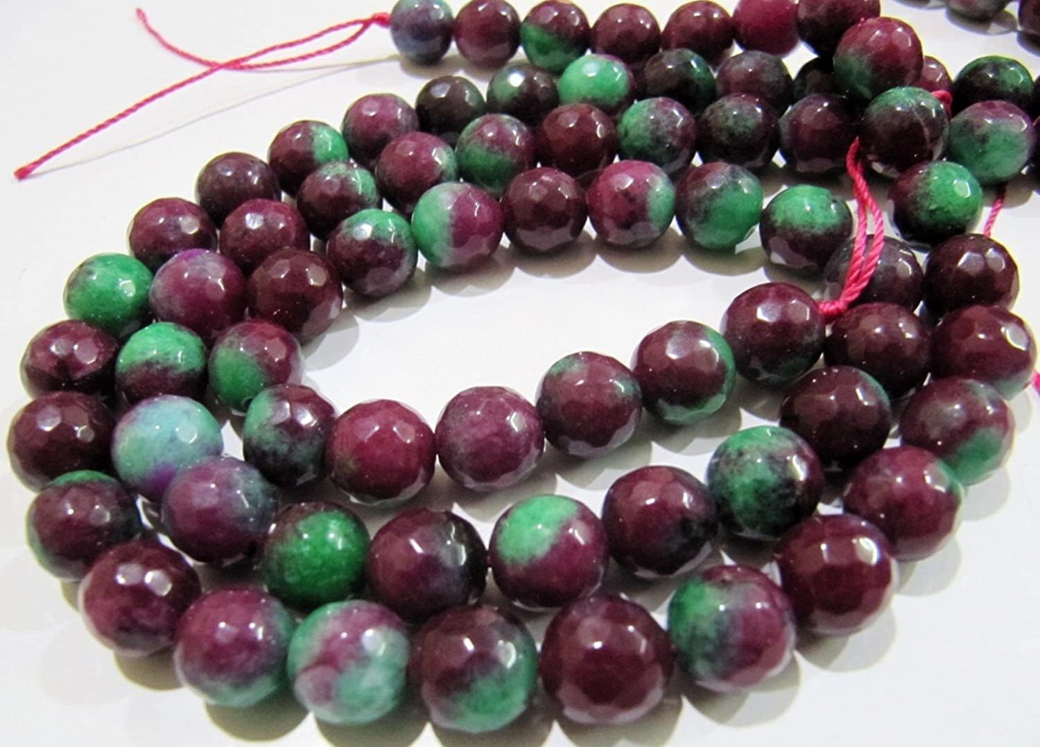 Hanumat Gems Lot of 10 Strands Natural Ruby Zoisite Beads,Red & Green Far Size Round Shape Beads Size 8 mm,15 inches Strand