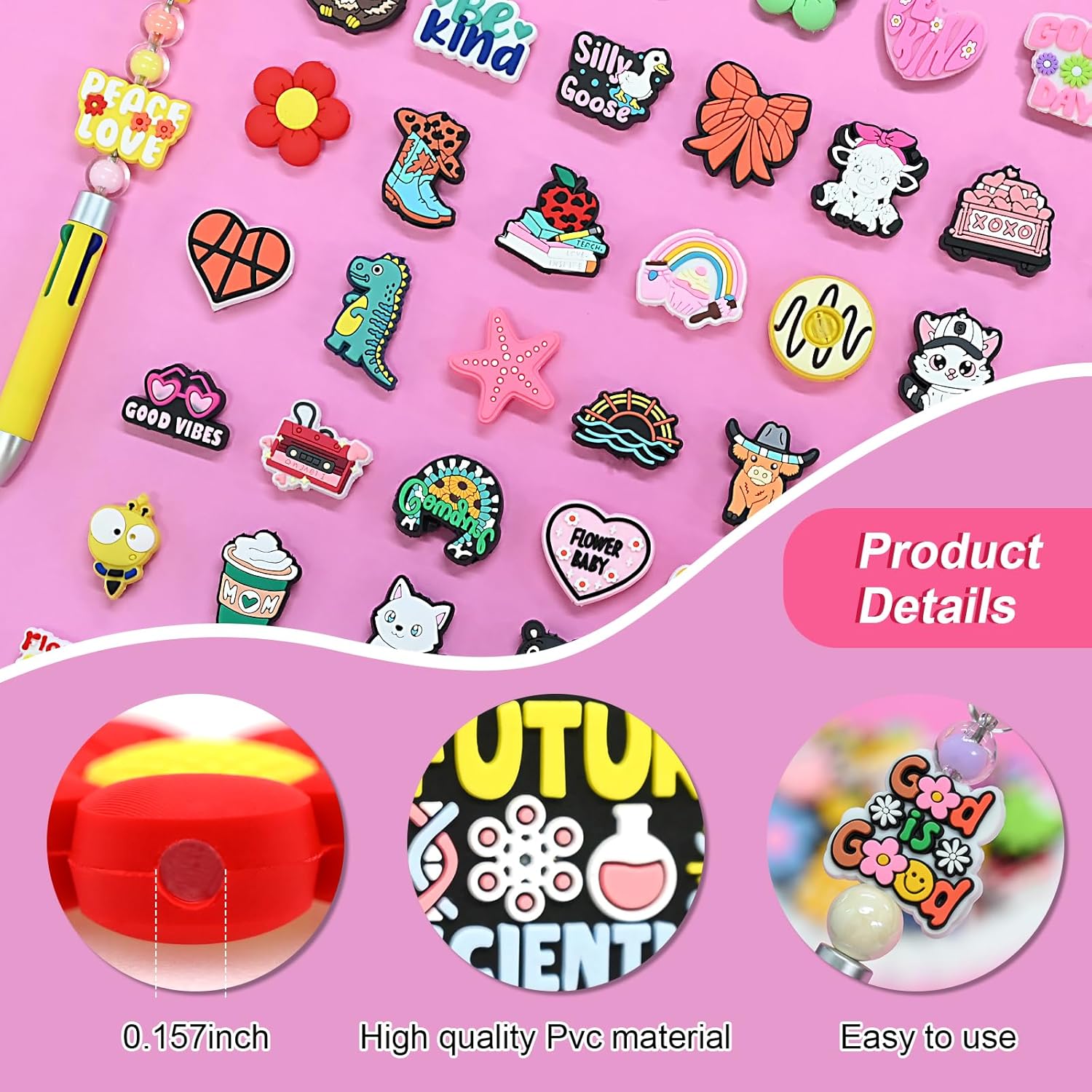 500Pcs Silicone Focal Beads Bulk, Different Random Mix Collections Teacher Character Animal Cartoon Focal Beads for Pens Keychains DIY Jewelry Making