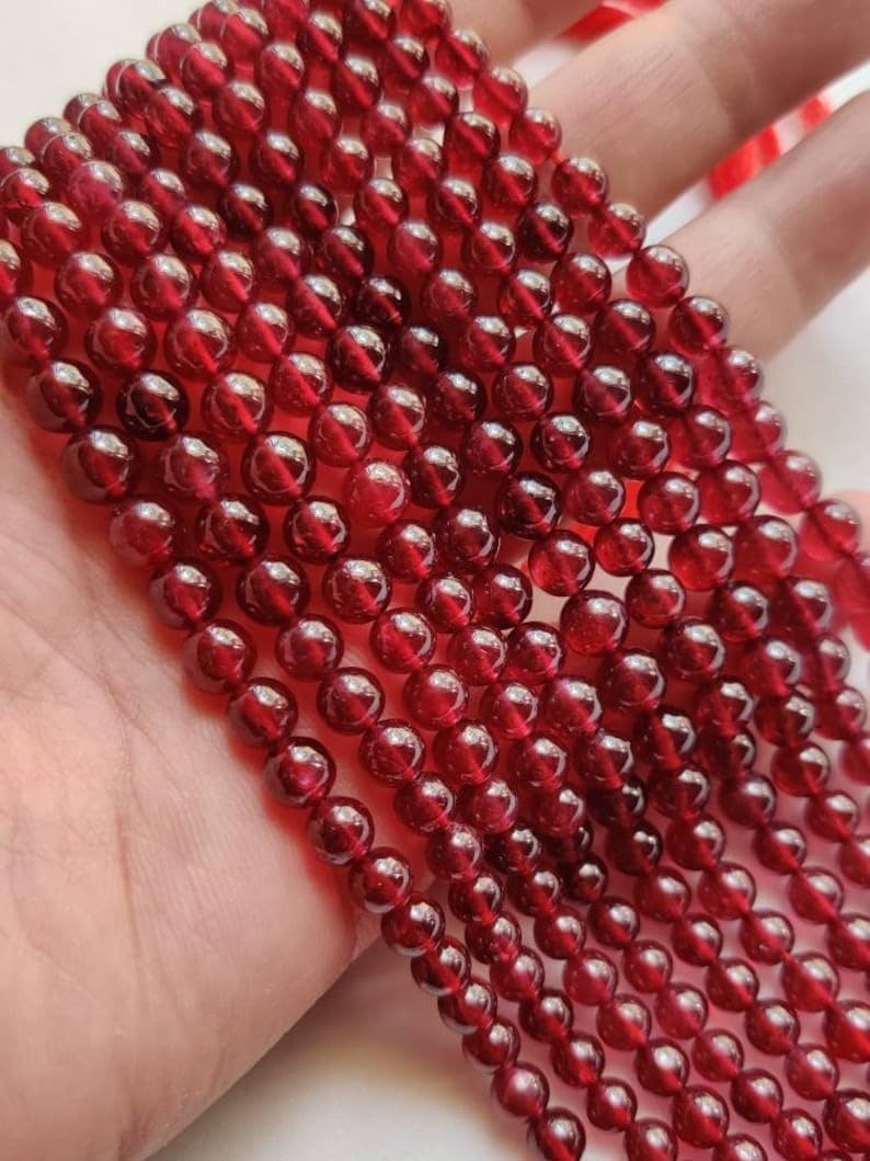 Natural Ruby Round Smooth Beads 5 mm to 7 mm 16 inch Long String Jewelry Making Gemstone Beads for Necklace Bracelet