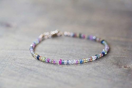 JEWELZ multi color sapphire bracelet, gold filledfilled fill or sterling silver, delicate beaded bracelet, september birthstone jewelry, delicate gemstone 2-4mm 7 inches