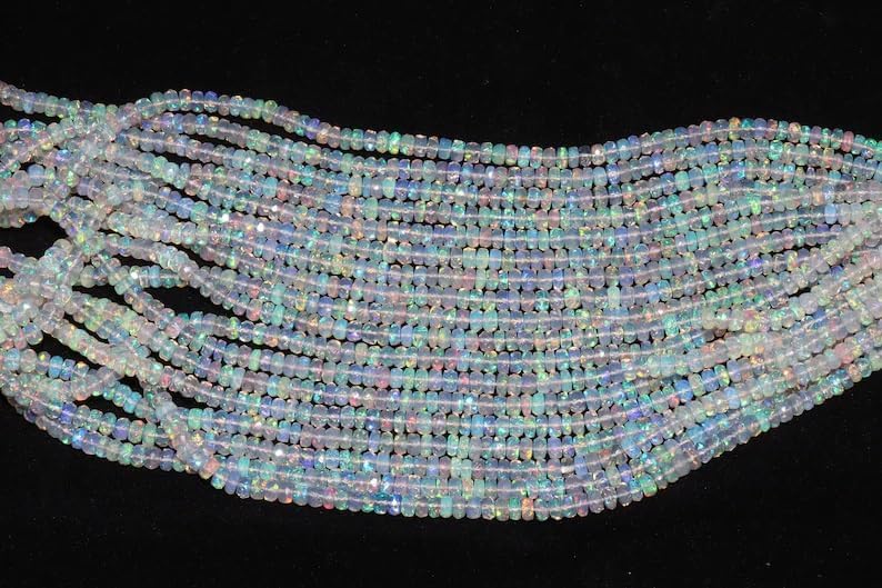 Ethiopian Opal Faceted Rondelle Beads 3-5mm Ethiopian Opal Beads Opal Rondelle Beads Fire Opal Bead Flashy Opal for Making Jwelery