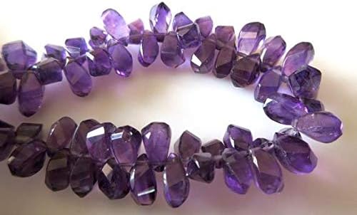 Amethyst Fancy Twisted Briolette Beads, Amethyst Faceted Beads, 14mm to 9mm Each, 7.5 Inch Strand Code-HIGH-47927