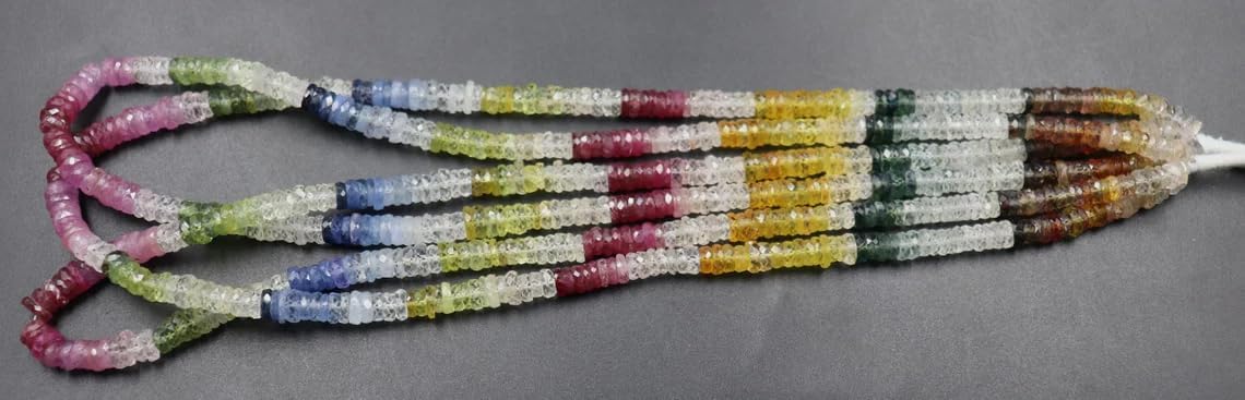 AAA Natural Multi Sapphire Faceted Tyre Shape Beads 3-4mm Full Strand for Jewellery Making Multi Color Beads Multi Stone Beads