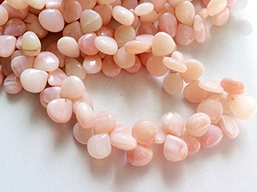 Pink Opal Beads, Peruvian Pink Opal Plain Heart Briolette, Pink Opal Necklace, 13mm, 6 Inch Strand