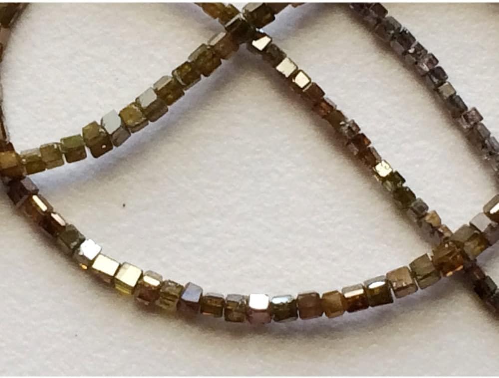 1.5mm To 2.5mm Brown Sparkling Faceted Diamond Box Cubes, Diamond Box Beads Conflict Free Faceted Cube Diamonds For Jewelry (4IN To 16IN), 1.5 MM - 2.5 MM