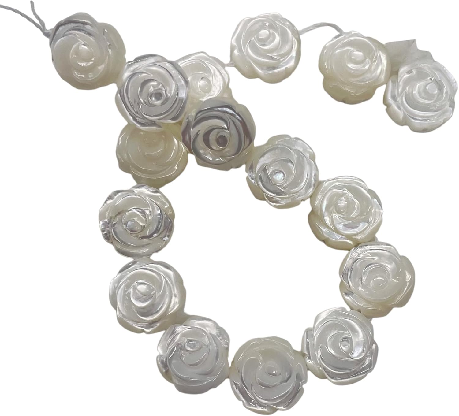 Generic Mother of Pearl Half Strand Carved Rose Beads | 12x6mm | White | 16 Beads |