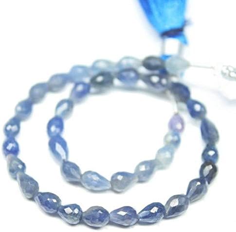 Natural Blue Sapphire Faceted Tear Drop Briolette Gemstone Loose Craft Beads Strand 8 Inch Long 4mm 7mm Code-HIGH-26609