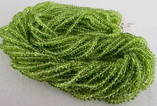 15 Line Natural Peridot Round Button Beads Necklace 22 INCHES 5 MM