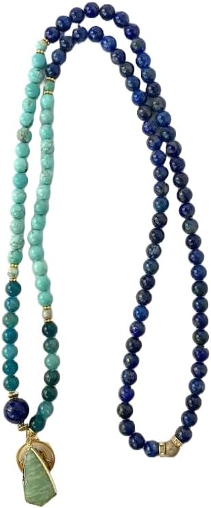 Natural Blue Apatite, Turquoise, Lapis Lazuli 8mm 108 Mala Beads, Spiritual, Meditation Beads, Reiki, Japa Mala, Buddhist Prayer Beads, Yoga Bracelet, healing beads LKMALA-RRGU-2502