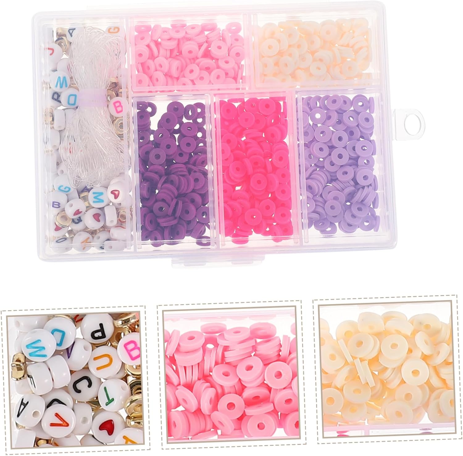 1 Box Soft Pottery Set Jewelry Beads Wreath Making Supplies Letter Beads Bracelet Kits Mini Accessories DIY Loose Beads Small Glass Beads Disc Necklace Polymer Clay (Pink 0.4X0.7X0.7CM)