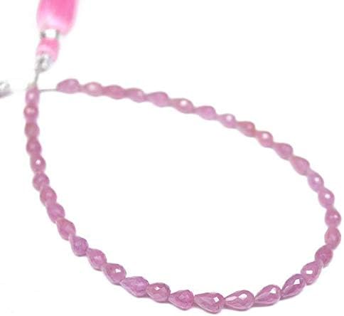 Natural Pink Sapphire Faceted Tear Drop Briolette Gemstone Loose Craft Beads Strand 8 Inch Long 4mm 6.5mm Code-HIGH-1090